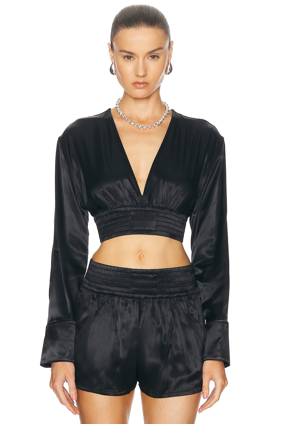 Image 1 of Alexander Wang V-neck Cropped Top in Black