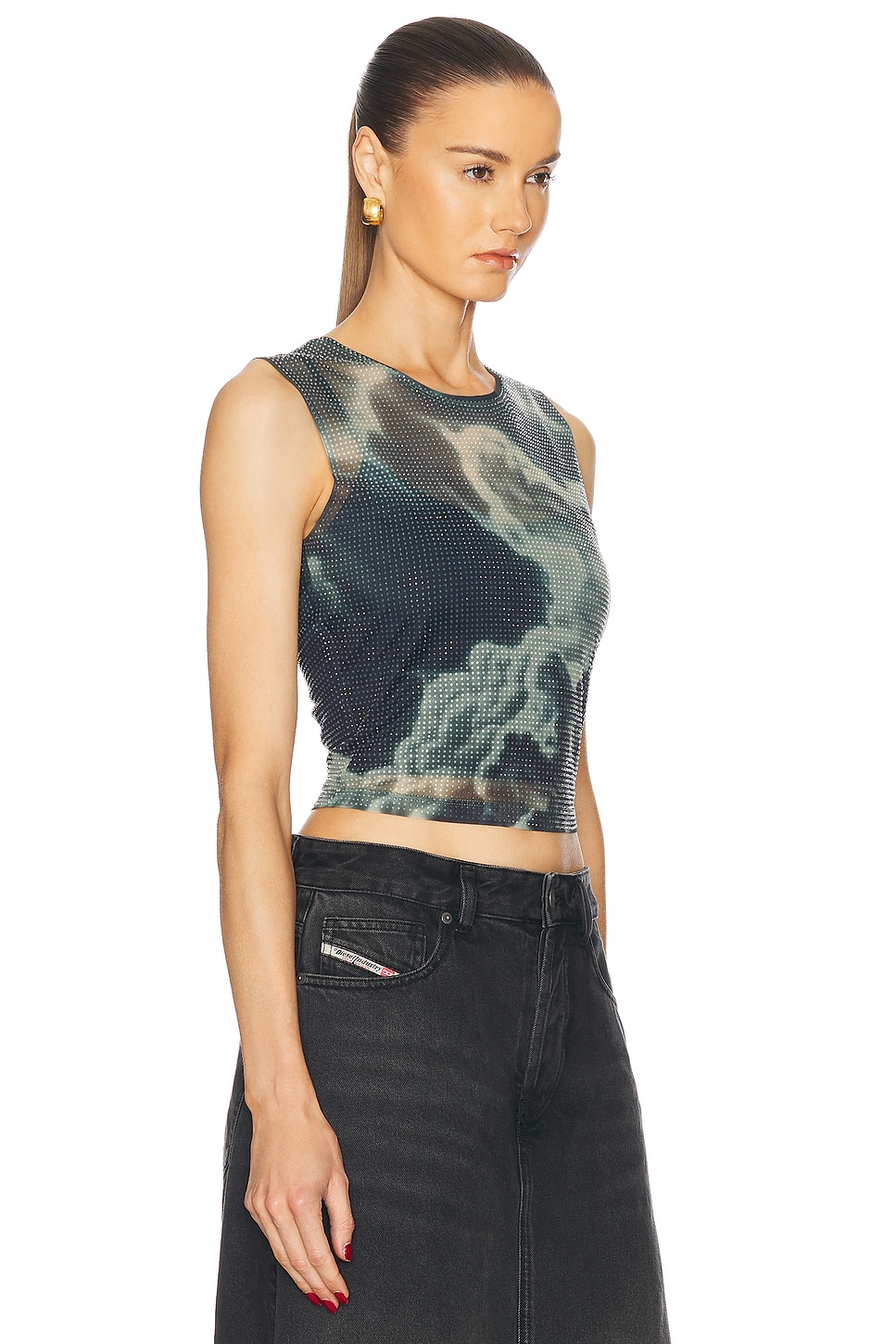 Shop Alexander Wang Hotfix Crystal Cropped Tank Top In Black & Clear