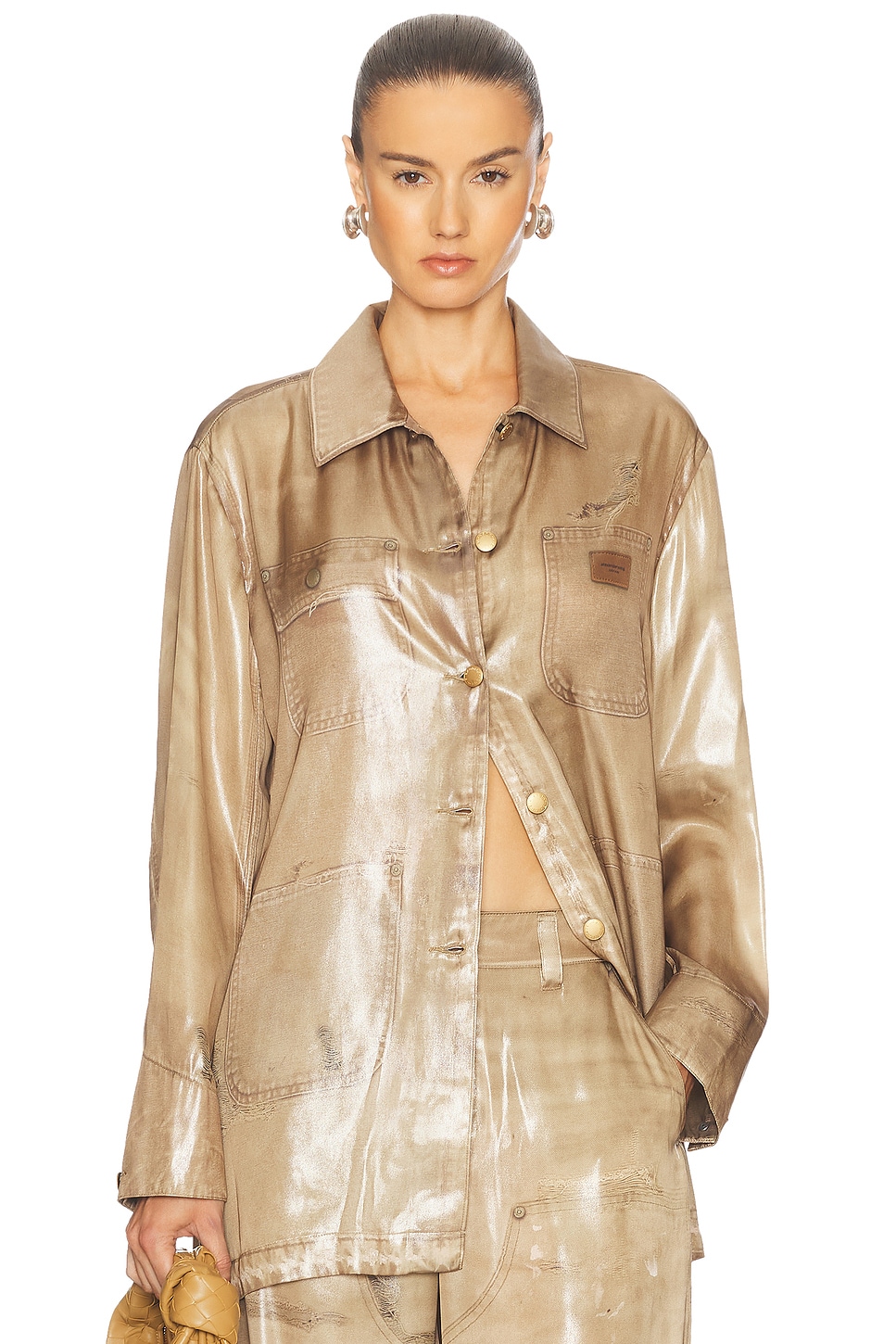 Image 1 of Alexander Wang Oversized Button Up Top in Tannin