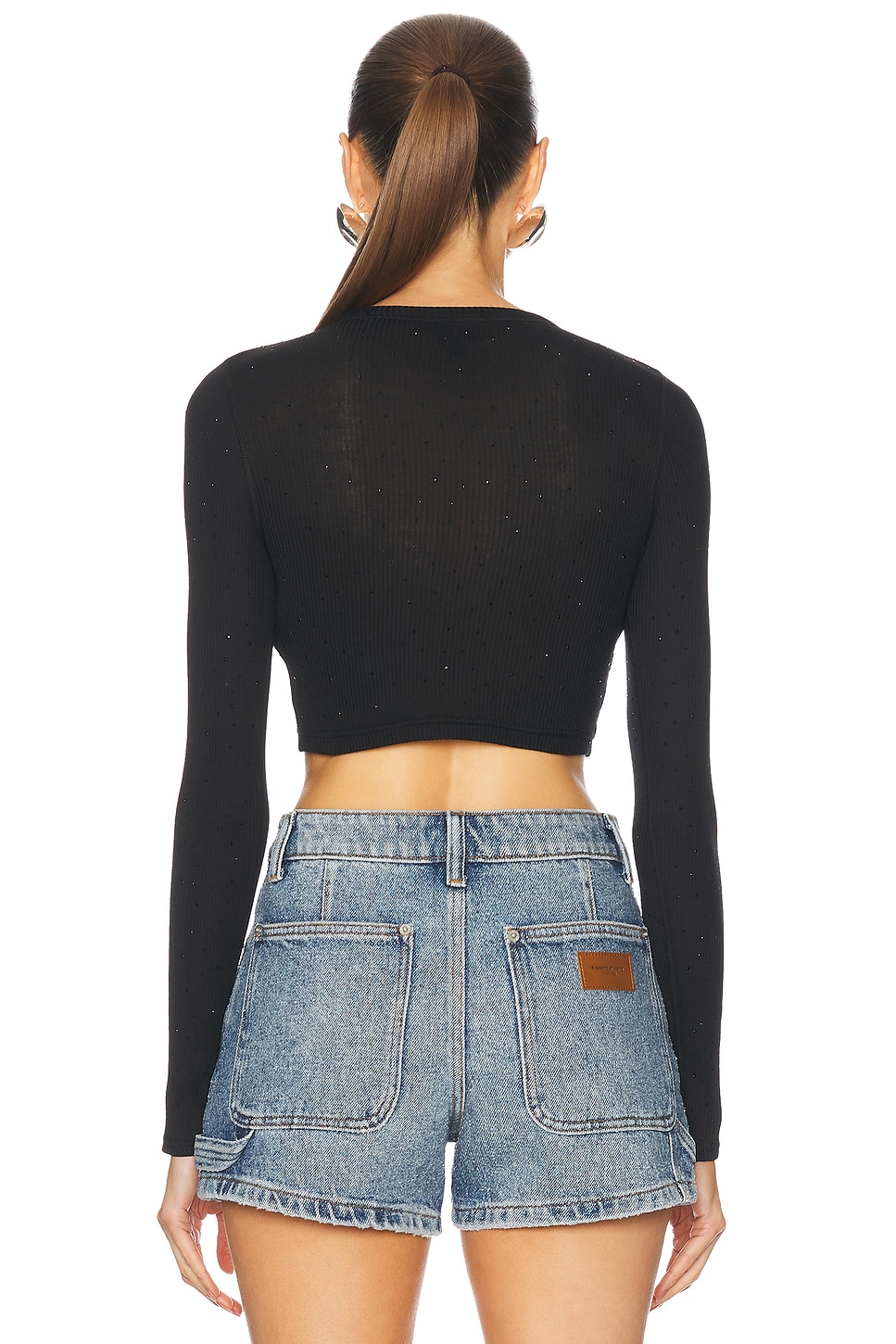 Crystal Hotfix Cropped Long Sleeve Top - Thumbnail 4