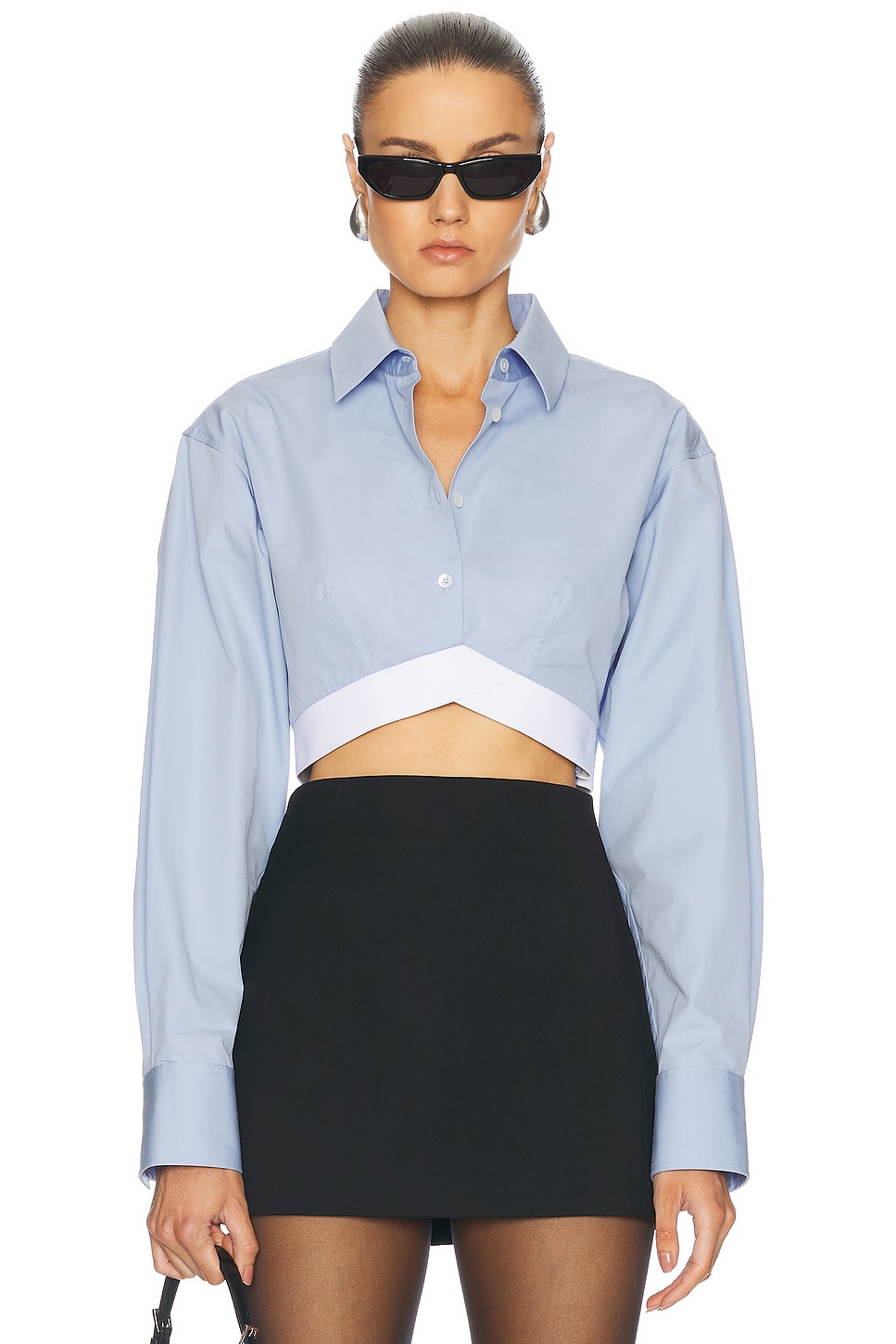 Cropped Button Up Top in Blue