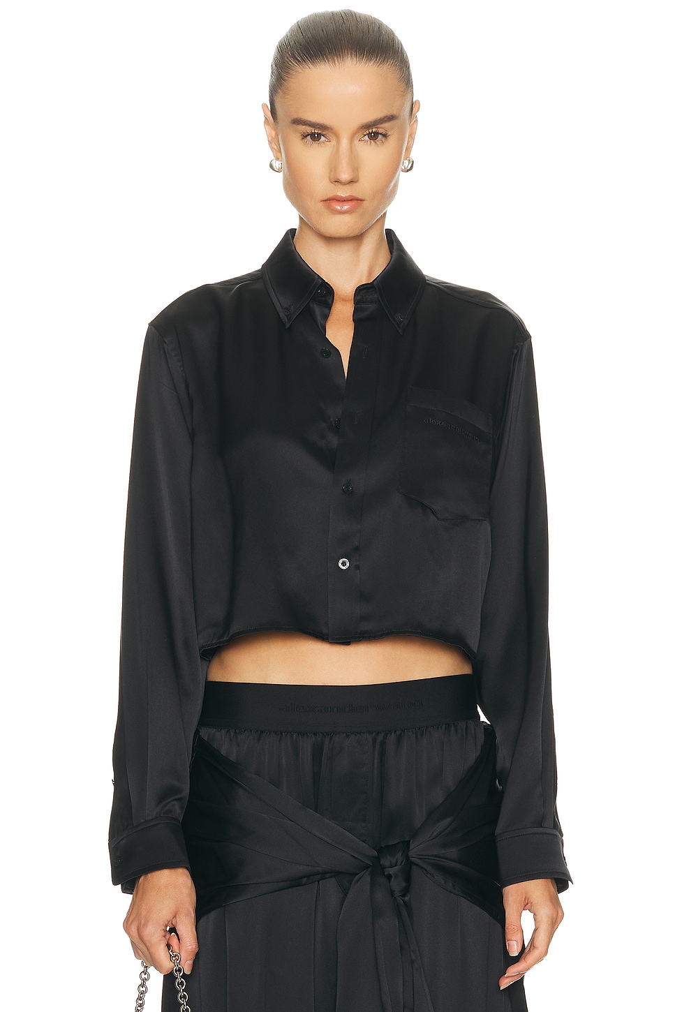 Alexander Wang Cropped Boyfriend Shirt In Black