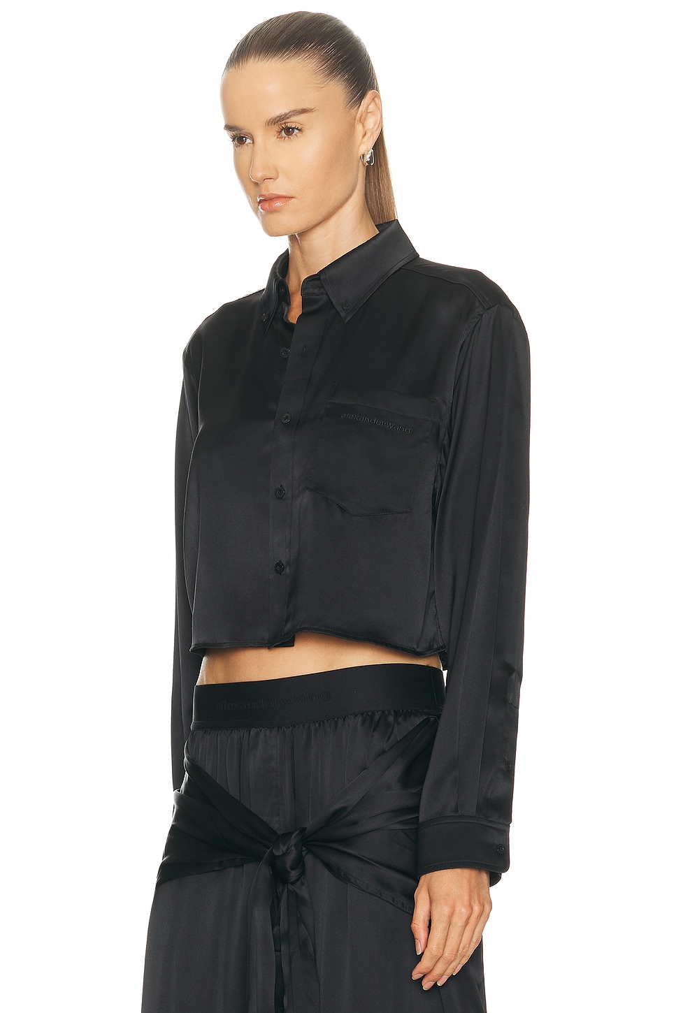 Alexander Wang Cropped Boyfriend Shirt In Black