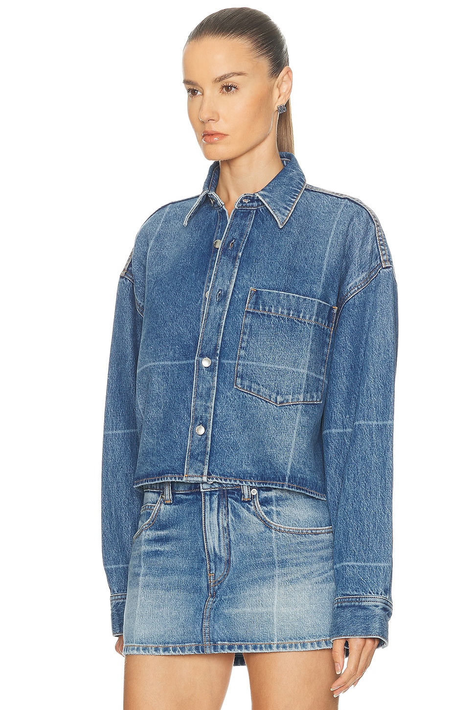 Alexander Wang Cropped Button Down Shirt In Blue