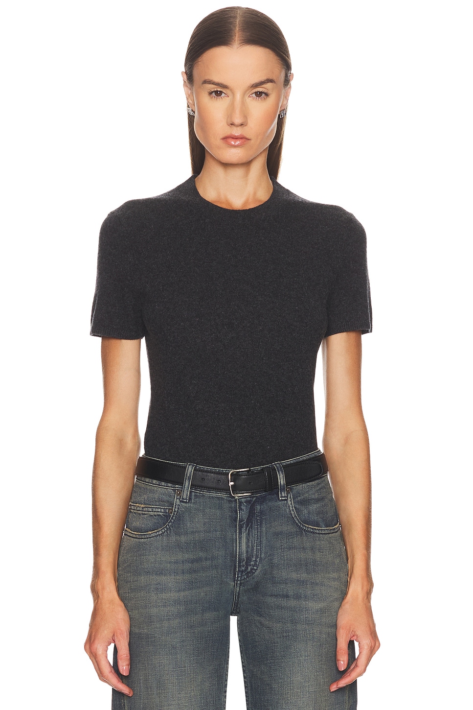 Image 1 of Alexander Wang Short Sleeve Crewneck Knit Logo Tee in Charcoal