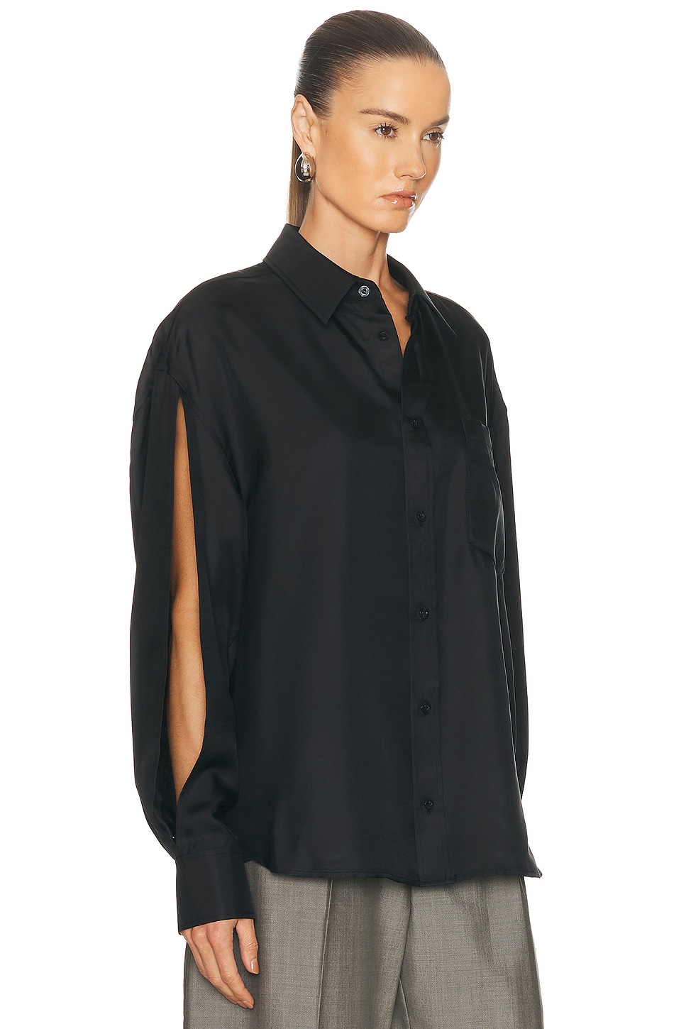 Alexander Wang Slashed Sleeve Button Up Shirt In Black