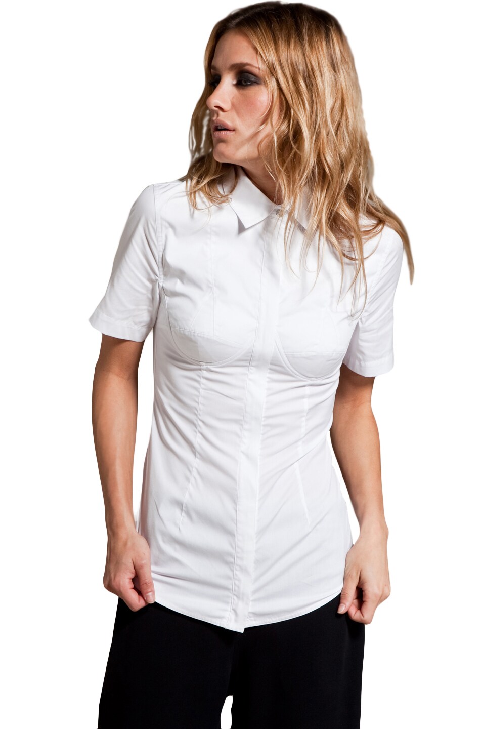 Image 1 of Alexander Wang Short Sleeve Bustier Shirt in White