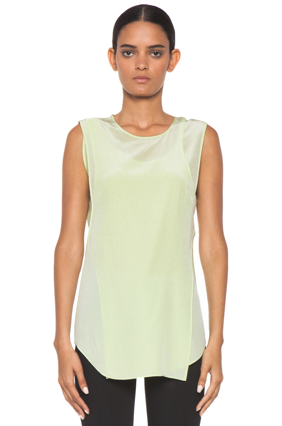 Image 1 of Alexander Wang Overlapping Silk Tank in Highlighter