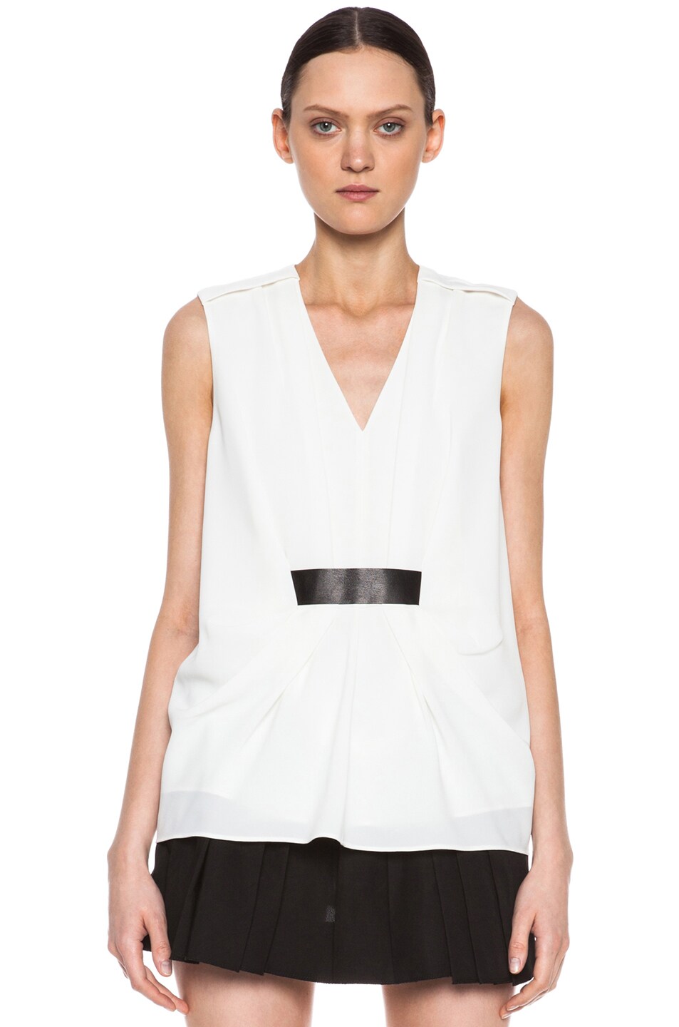 Image 1 of Alexander Wang Poly Gathered Top with Leather Belt in Eggshell