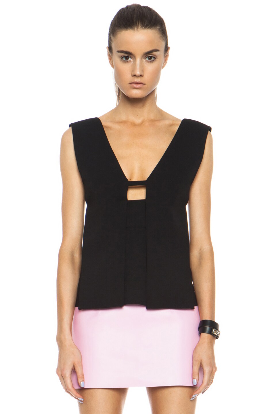 Image 1 of Alexander Wang Box Poly Pleat Top with Bra Strap Detail in Vinyl