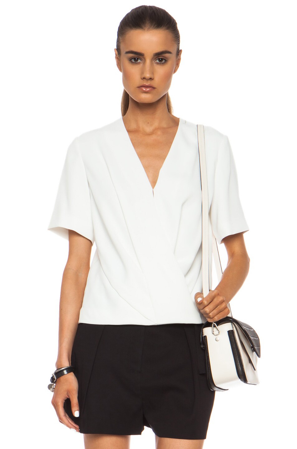 Image 1 of Alexander Wang Draped Front V-Neck Poly Tee in Cellophane