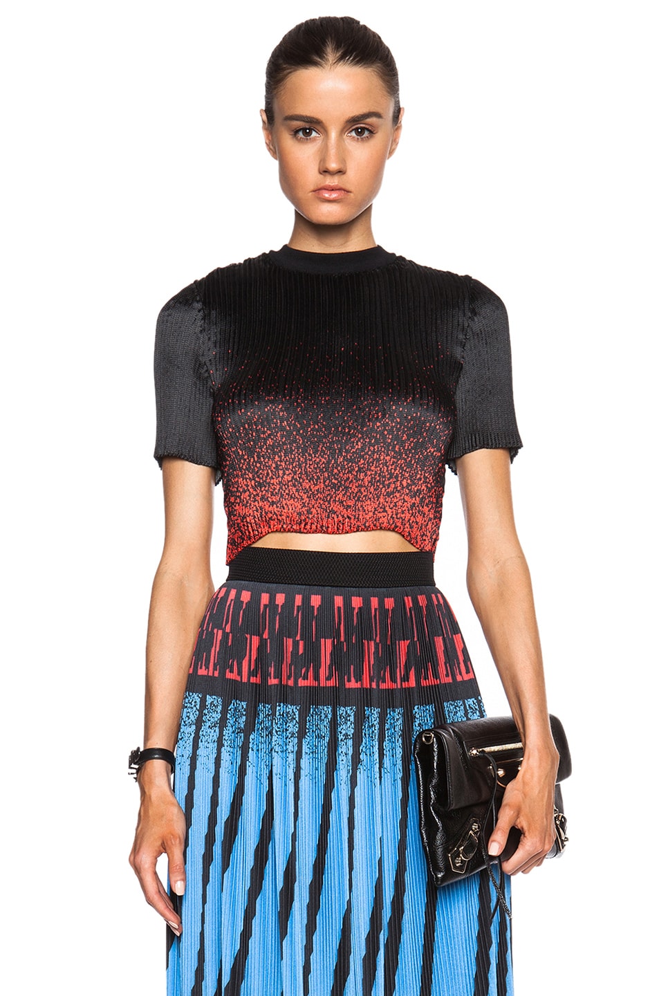 Image 1 of Alexander Wang Ribbed Micro Pleat Crop Top in Lacquer Spray