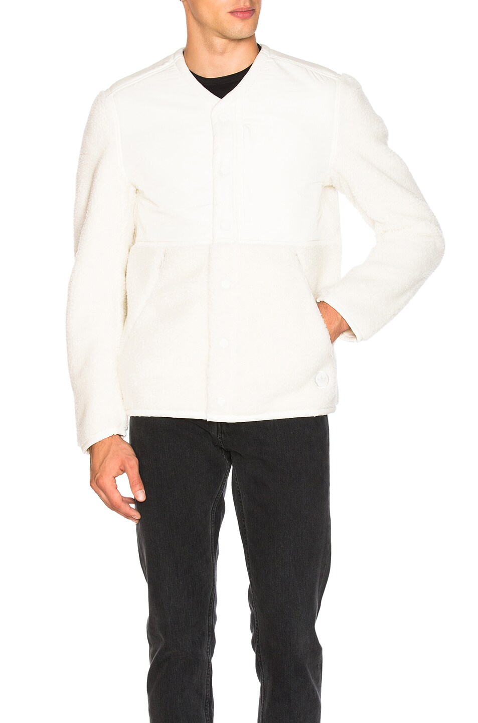 Image 1 of adidas by wings + horns Faux Shearling Jacket in Off White