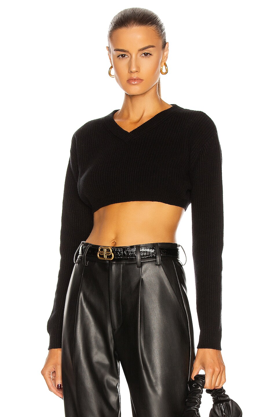 Image 1 of Aya Muse Cropped V Neck Sweater in Black