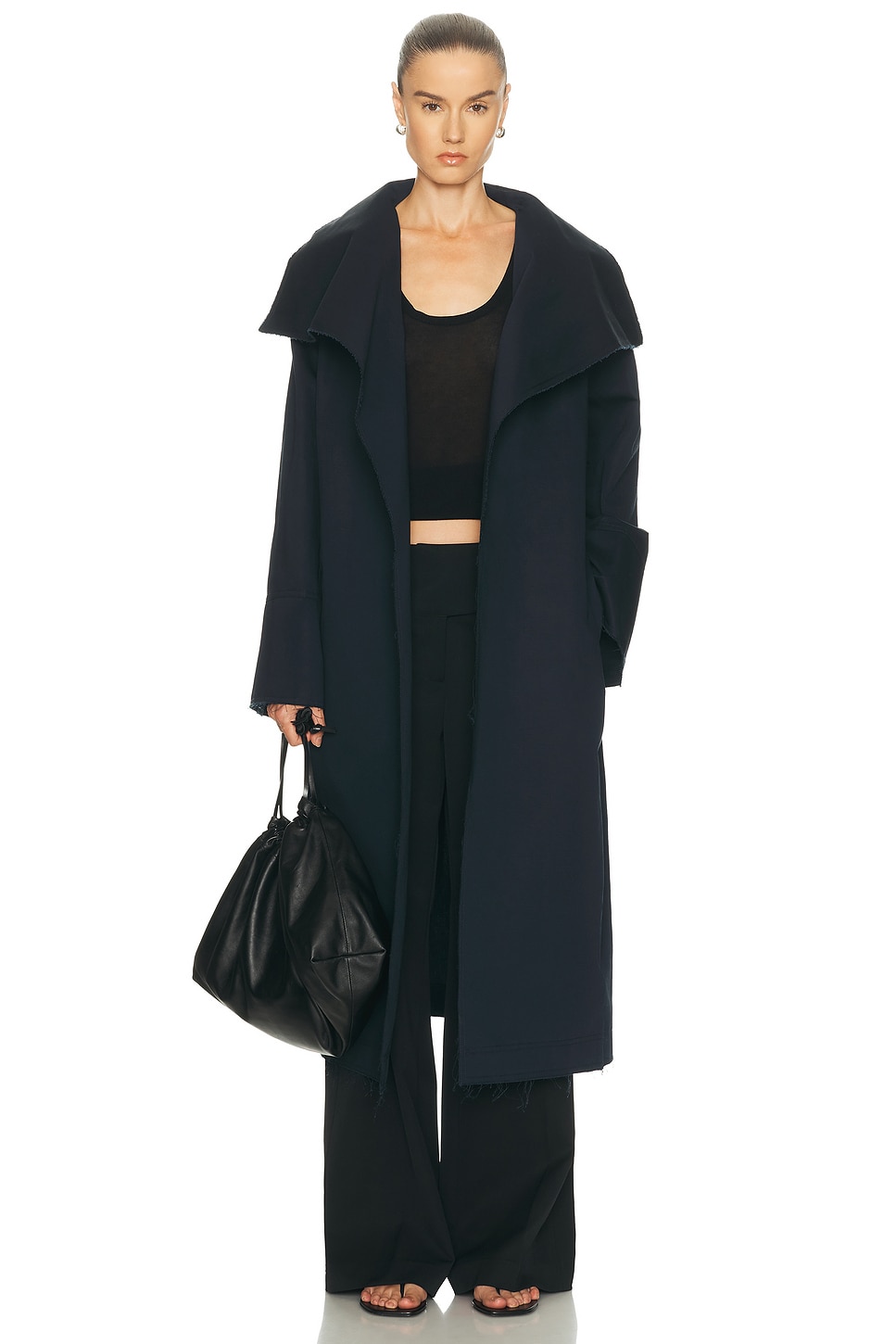 Aya Muse Raw Edge Trench Coat In Blue
