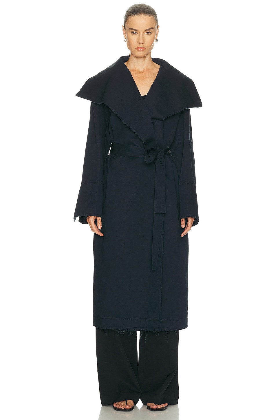 Aya Muse Raw Edge Trench Coat In Blue