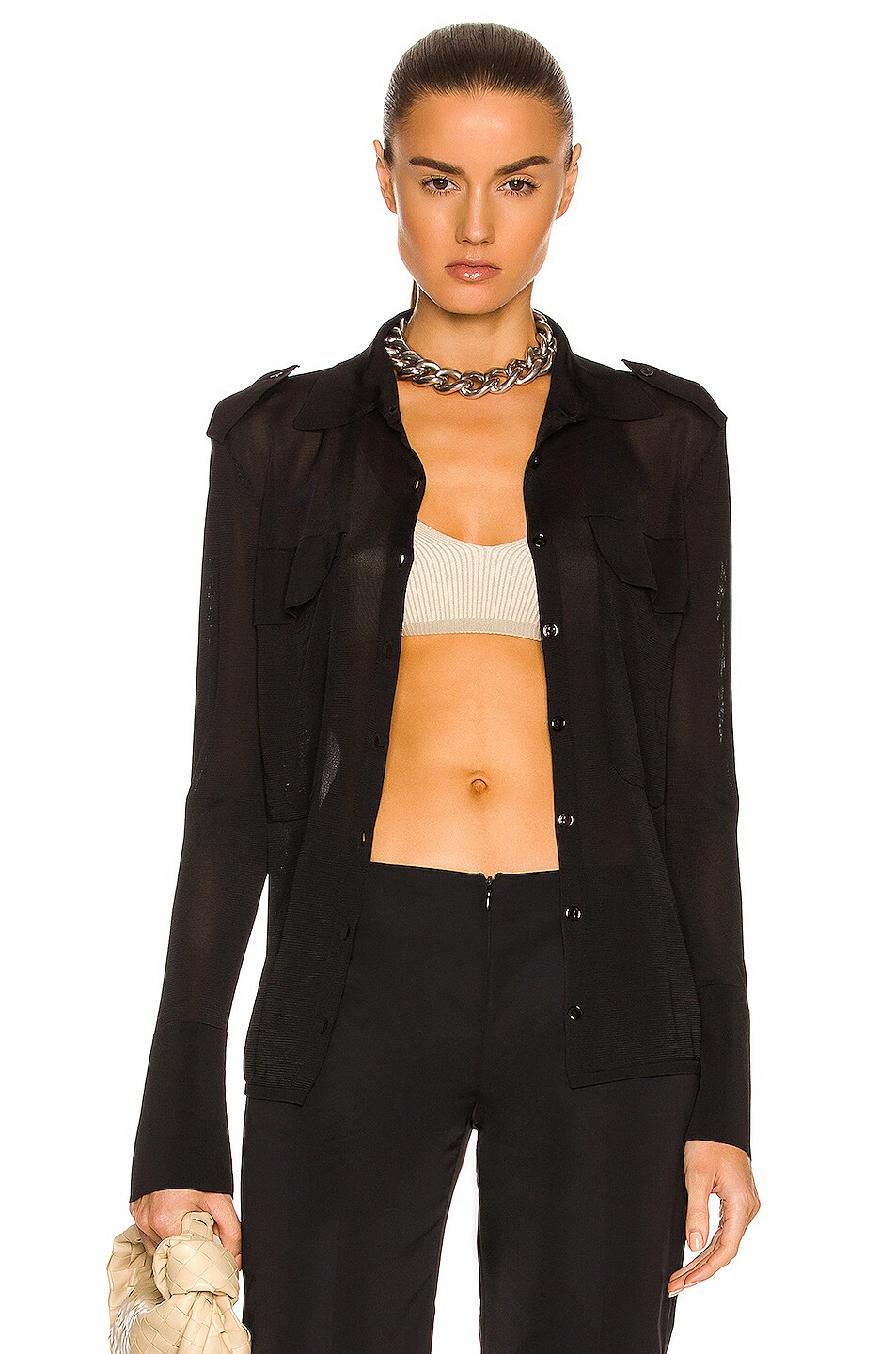 Image 1 of Aya Muse Cremona Button Down Knit Top in Black