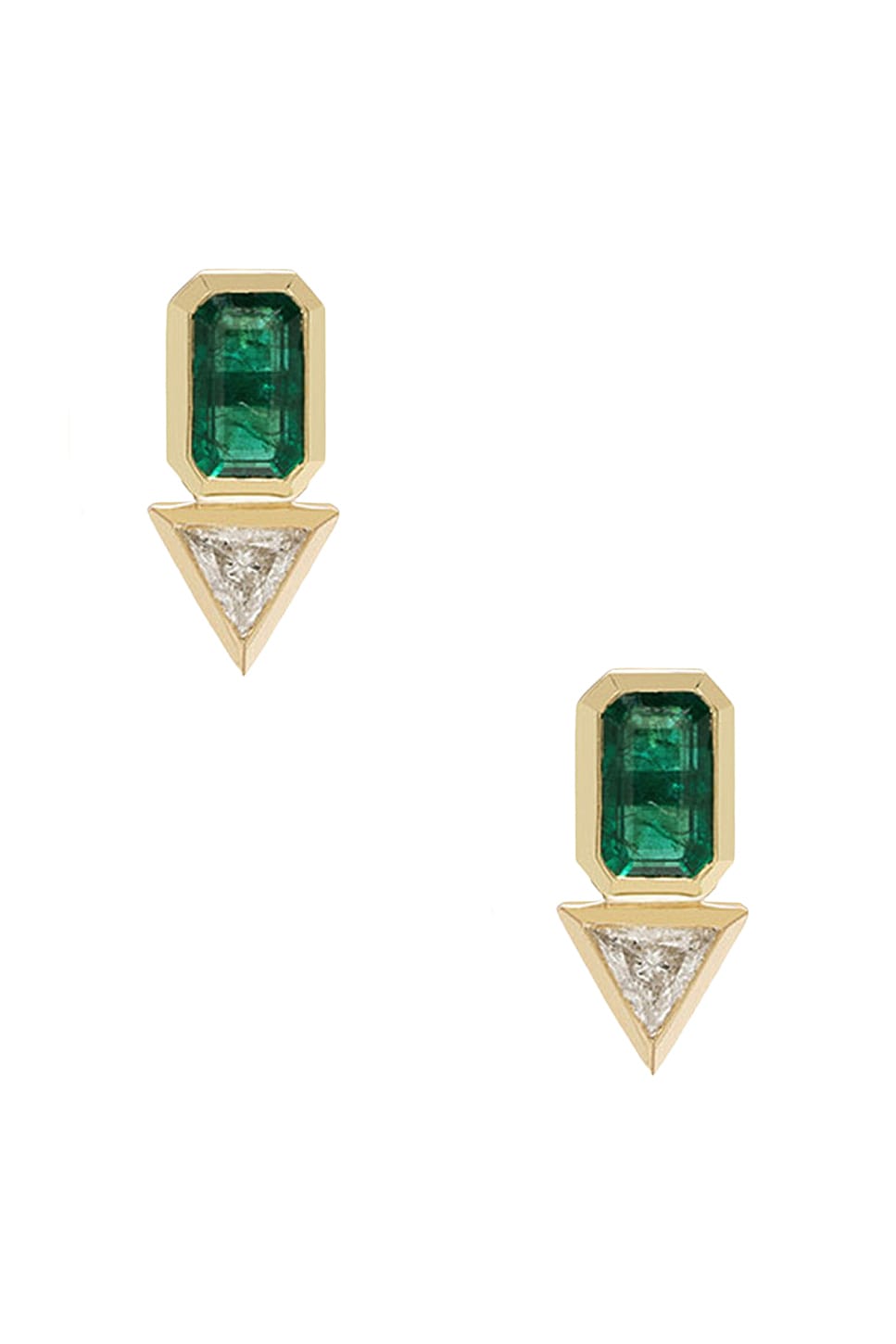 Emerald 
Trillion Diamond Stud Earrings in Metallic Gold