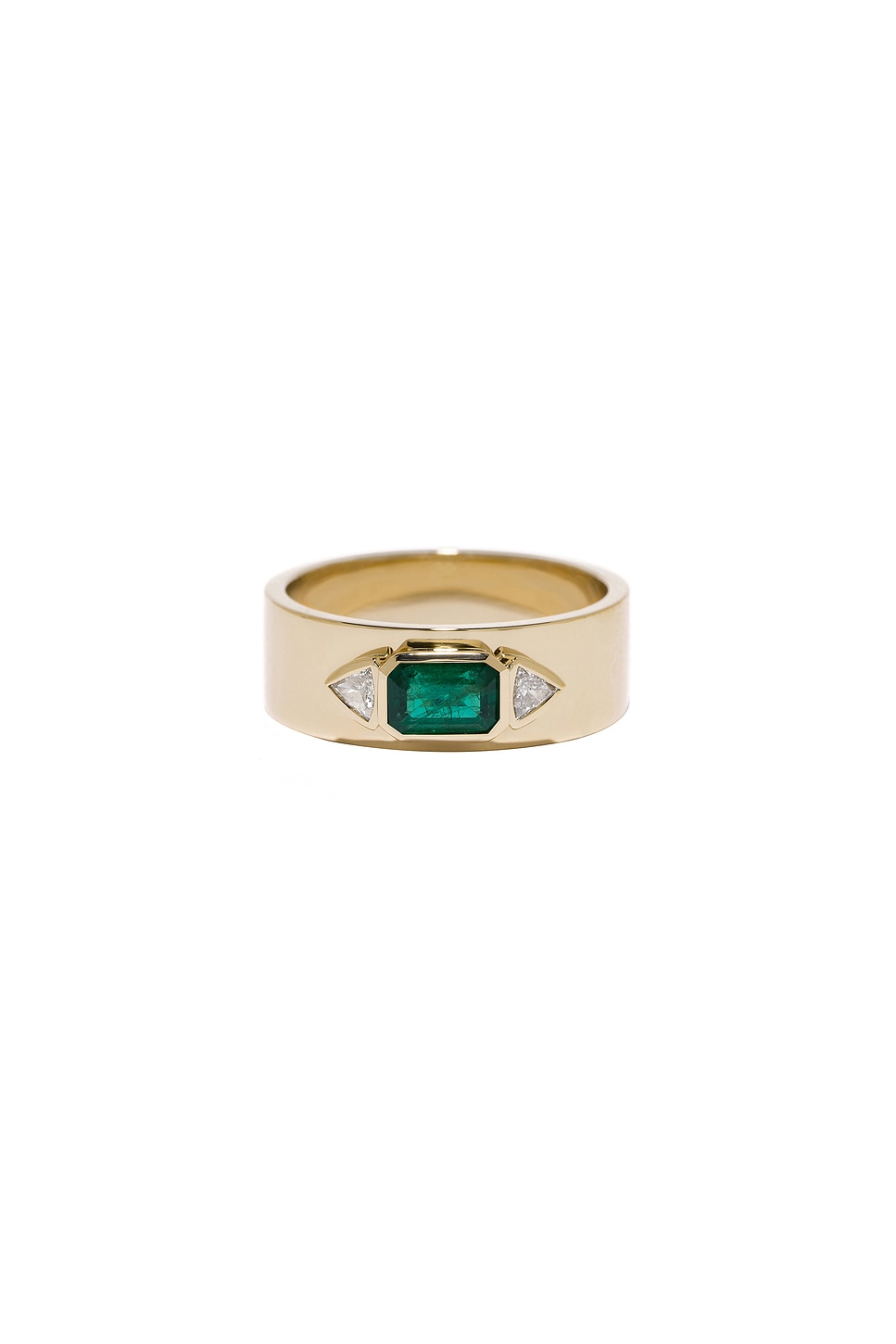 Image 1 of AZLEE Emerald NESW Diamond Ring in 18k Yellow Gold, Emerald, & Diamond