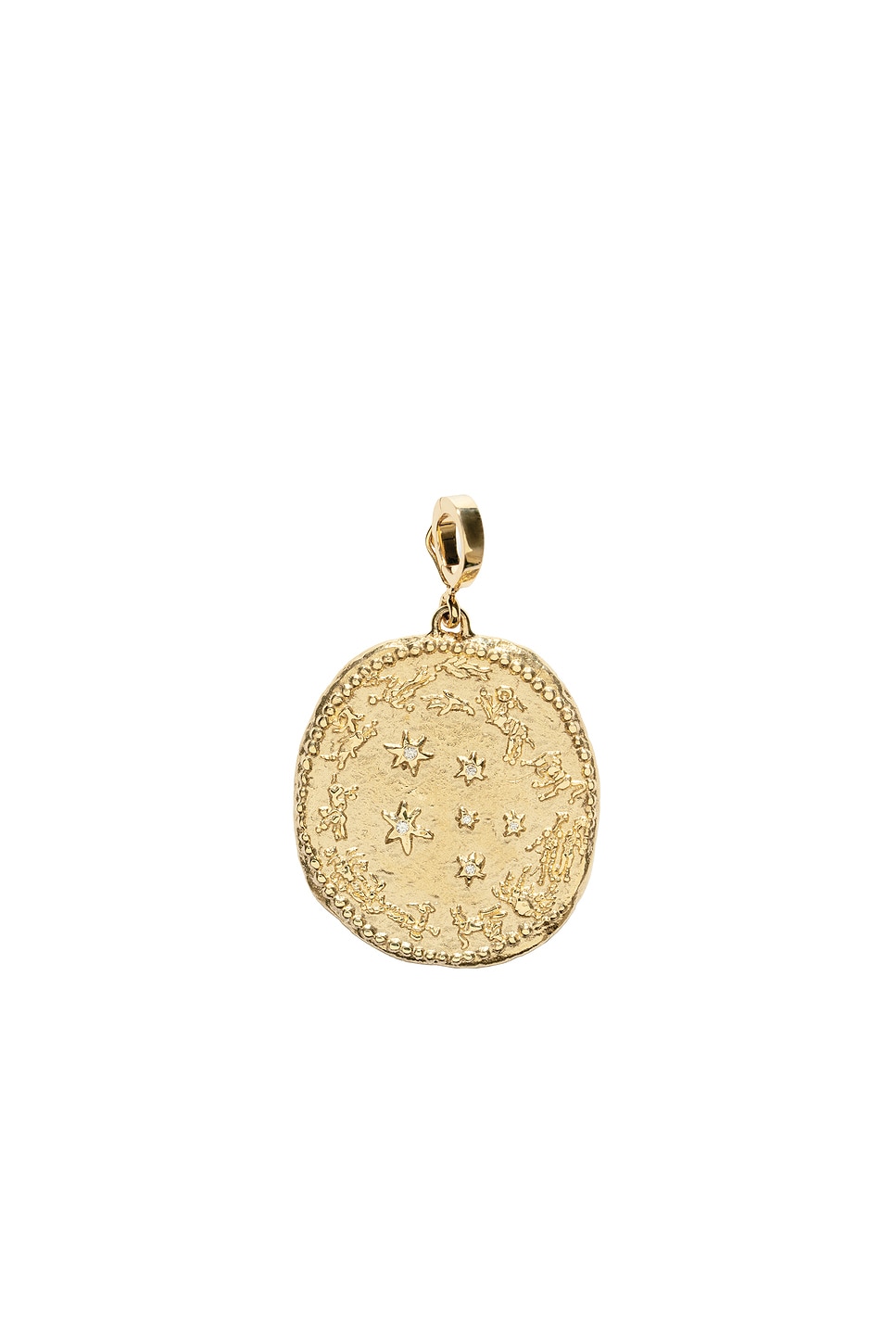 Zodiac Large Diamond Coin Charm in Metallic Gold