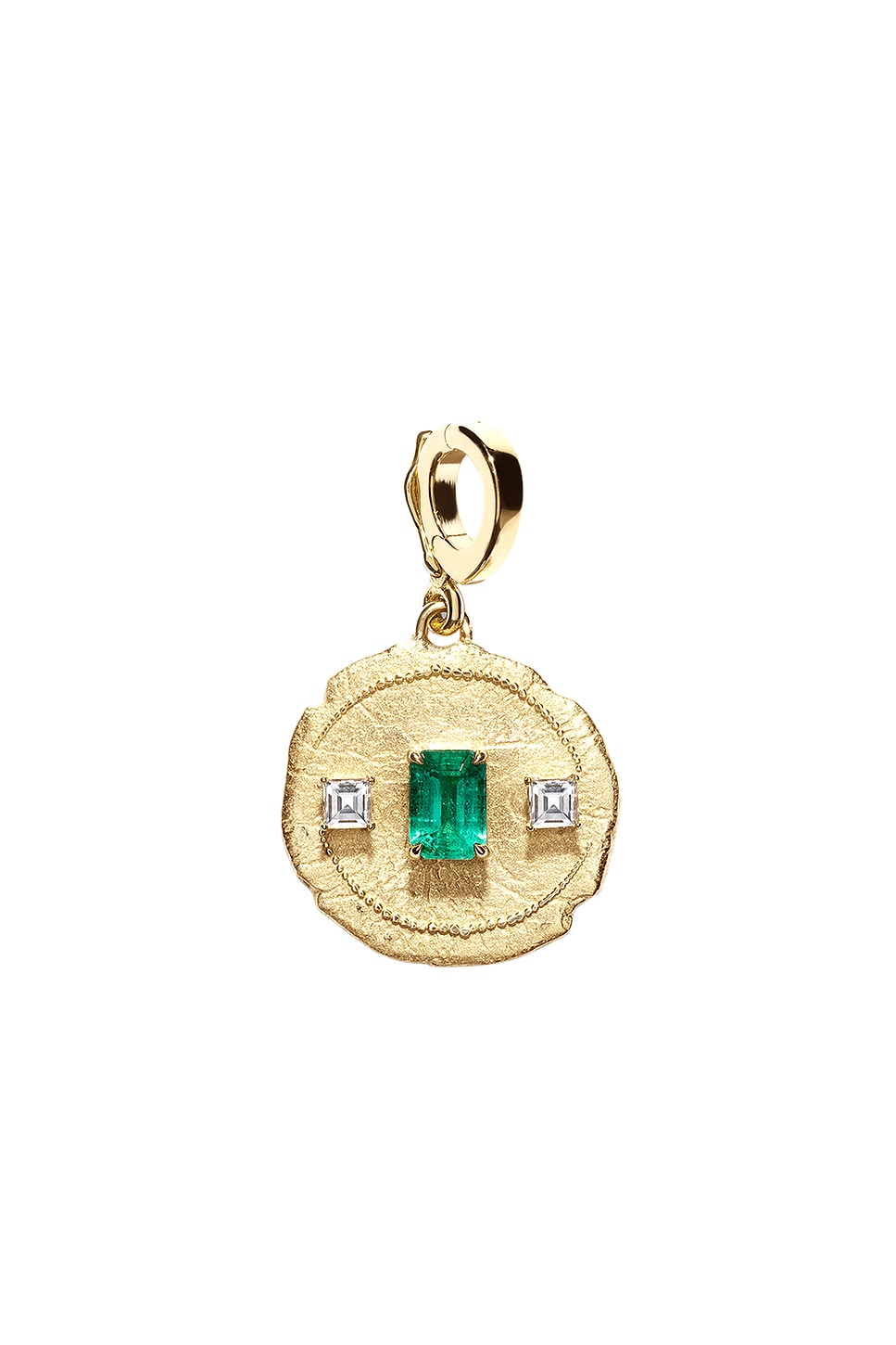 Trio Small Emerald Coin Charm in Metallic Gold