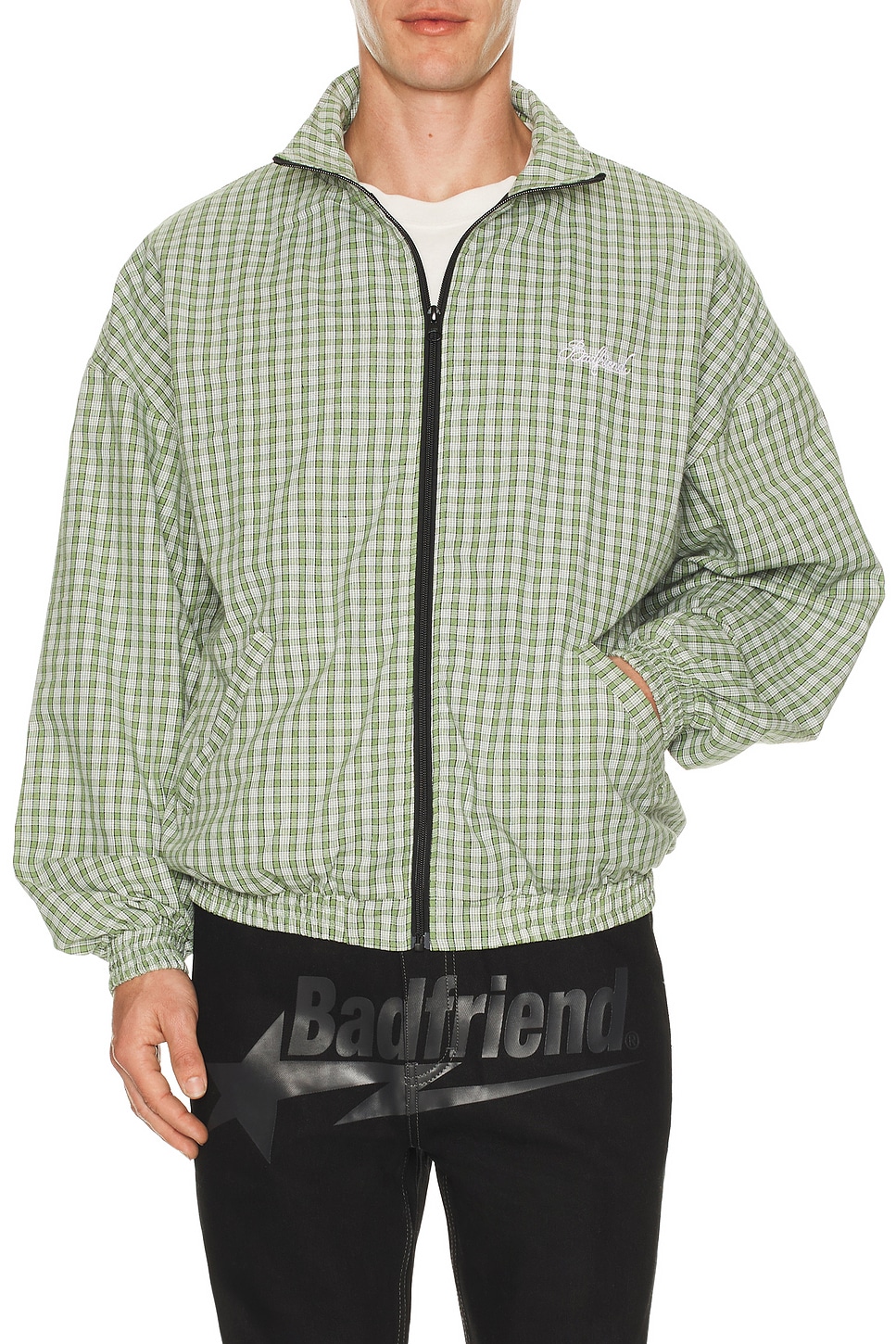 Image 1 of Badfriend Gingham Plaid Full Zip Jacket in Check Green