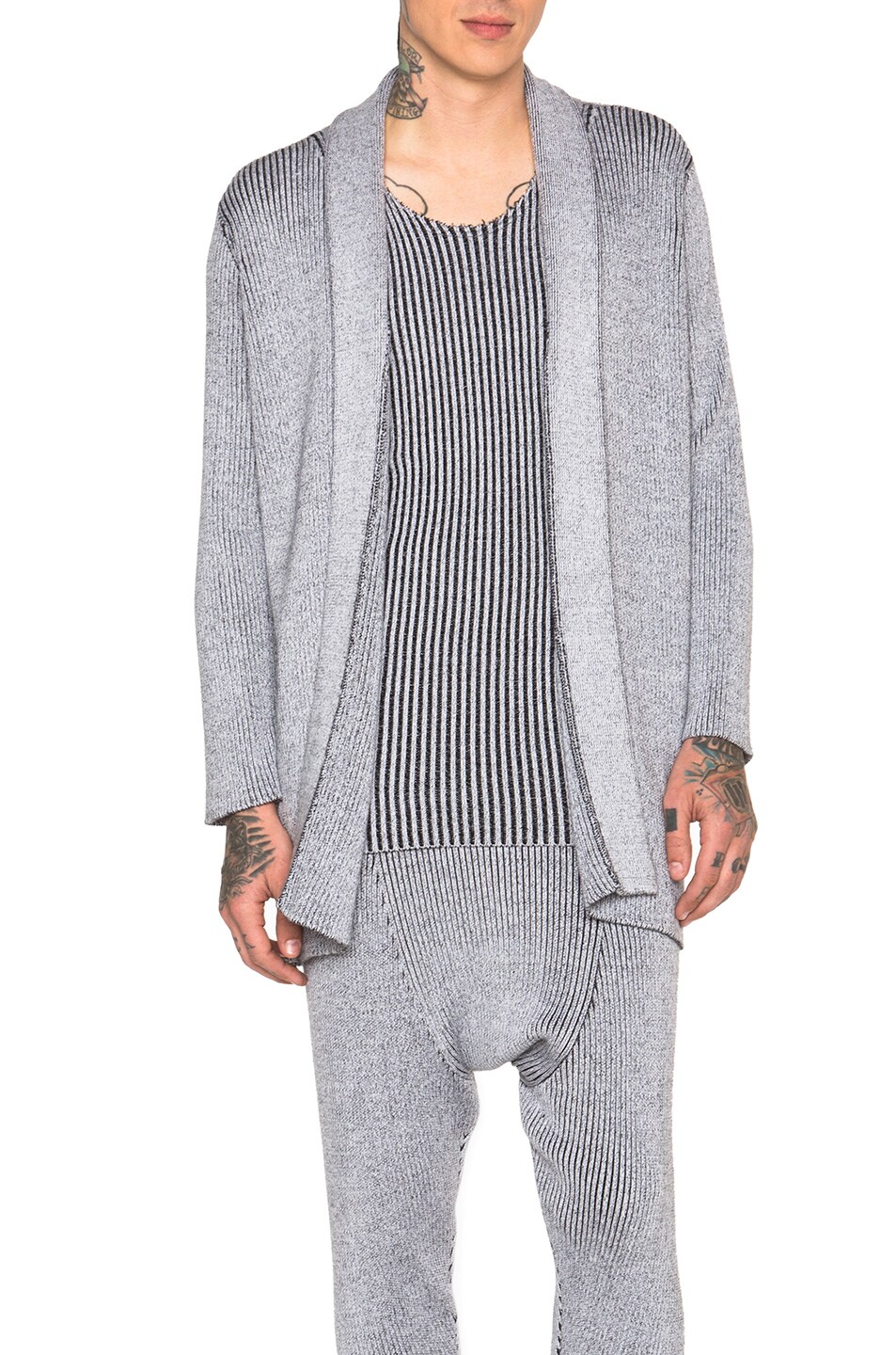 Image 1 of Baja East Stretch Cotton Plated Rib Cardigan in Stone
