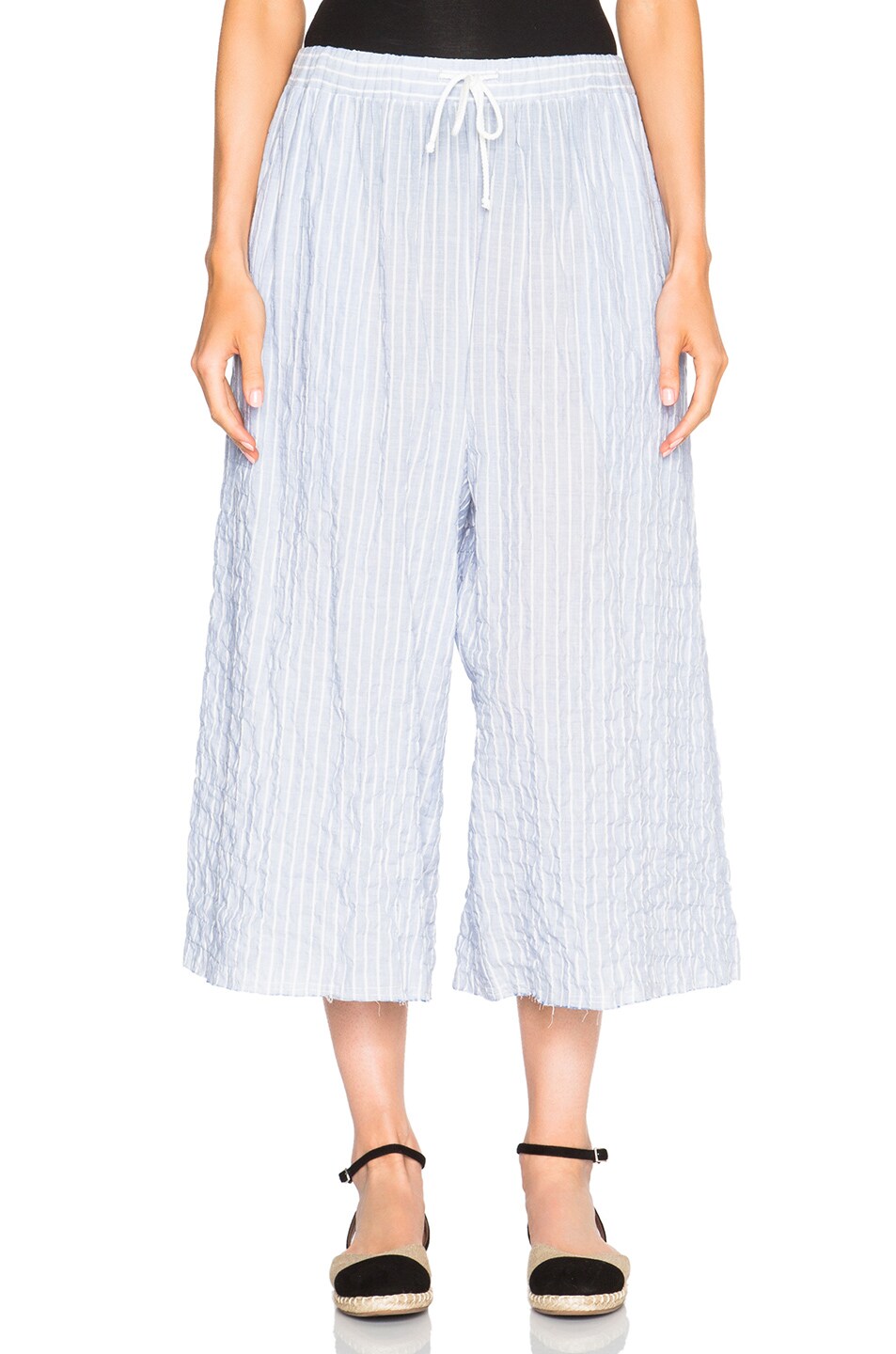 Image 1 of Baja East Cotton Stripe Cropped Wide Leg Pants in Cove