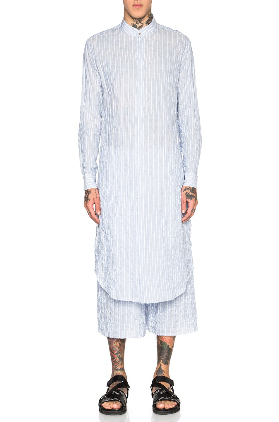 Image 1 of Baja East Cotton Stripe Long Shirt in Cove