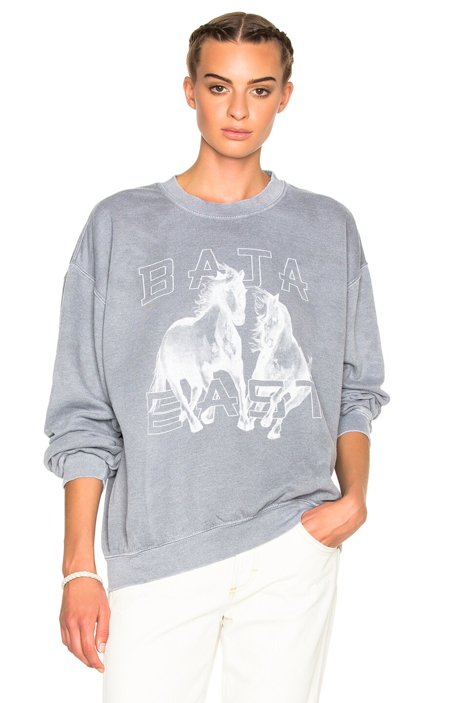 Image 1 of Baja East Fleece Horses Sweatshirt in Grey