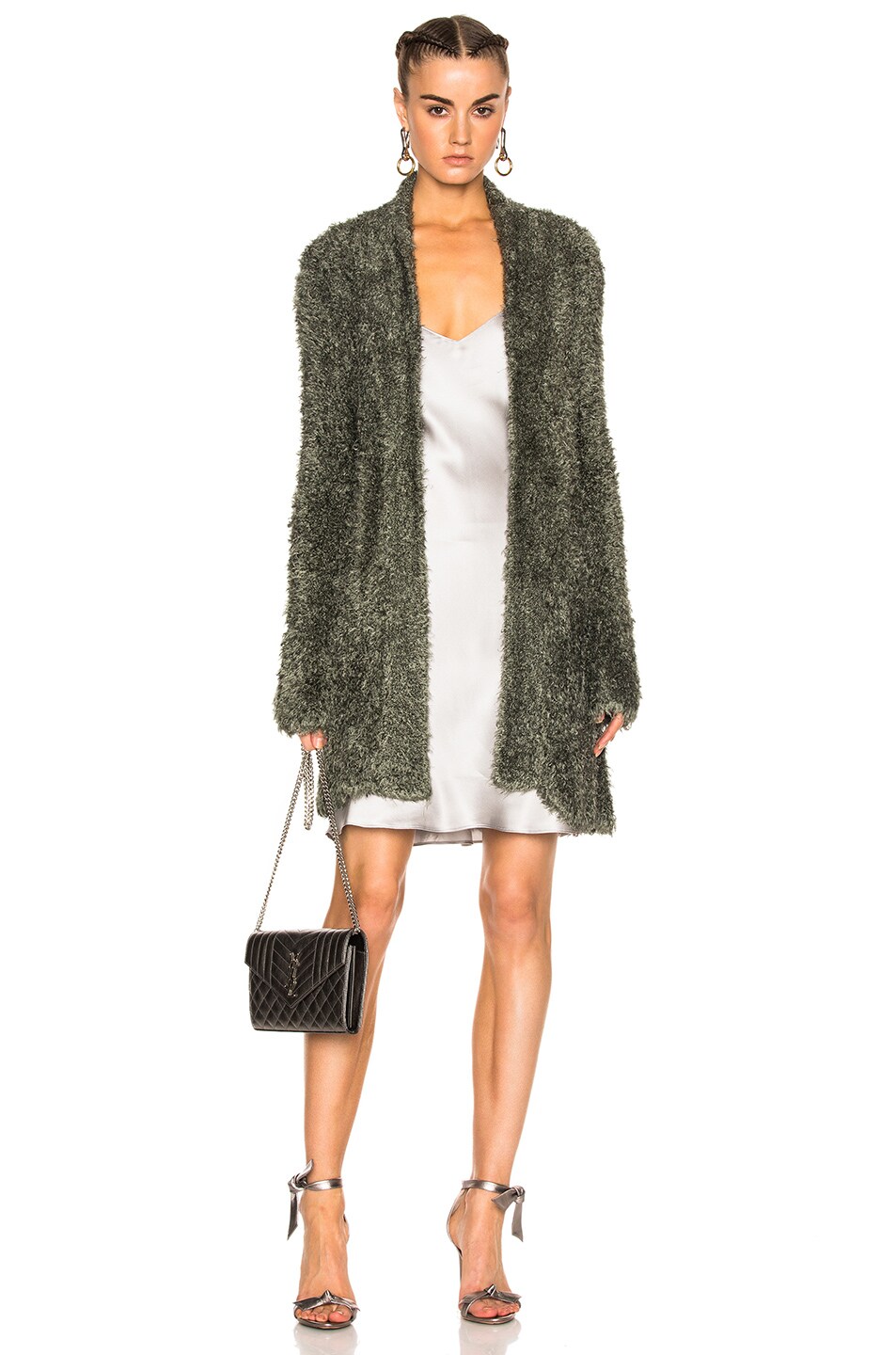 Image 1 of Baja East Fuzzy Knit Jacket in Olive