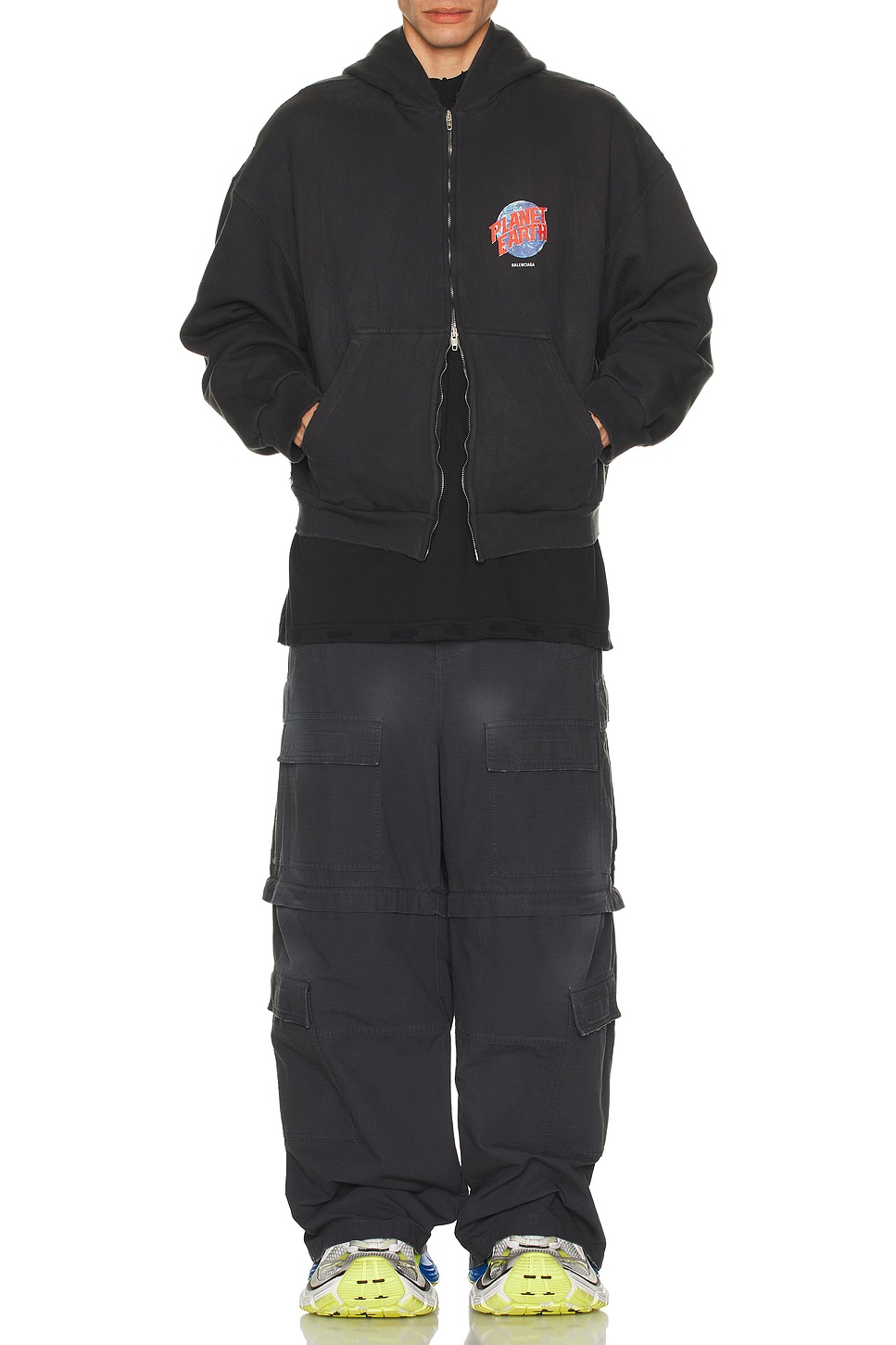 Image 1 of Balenciaga R Zip-Up Hoodie in Washed Black