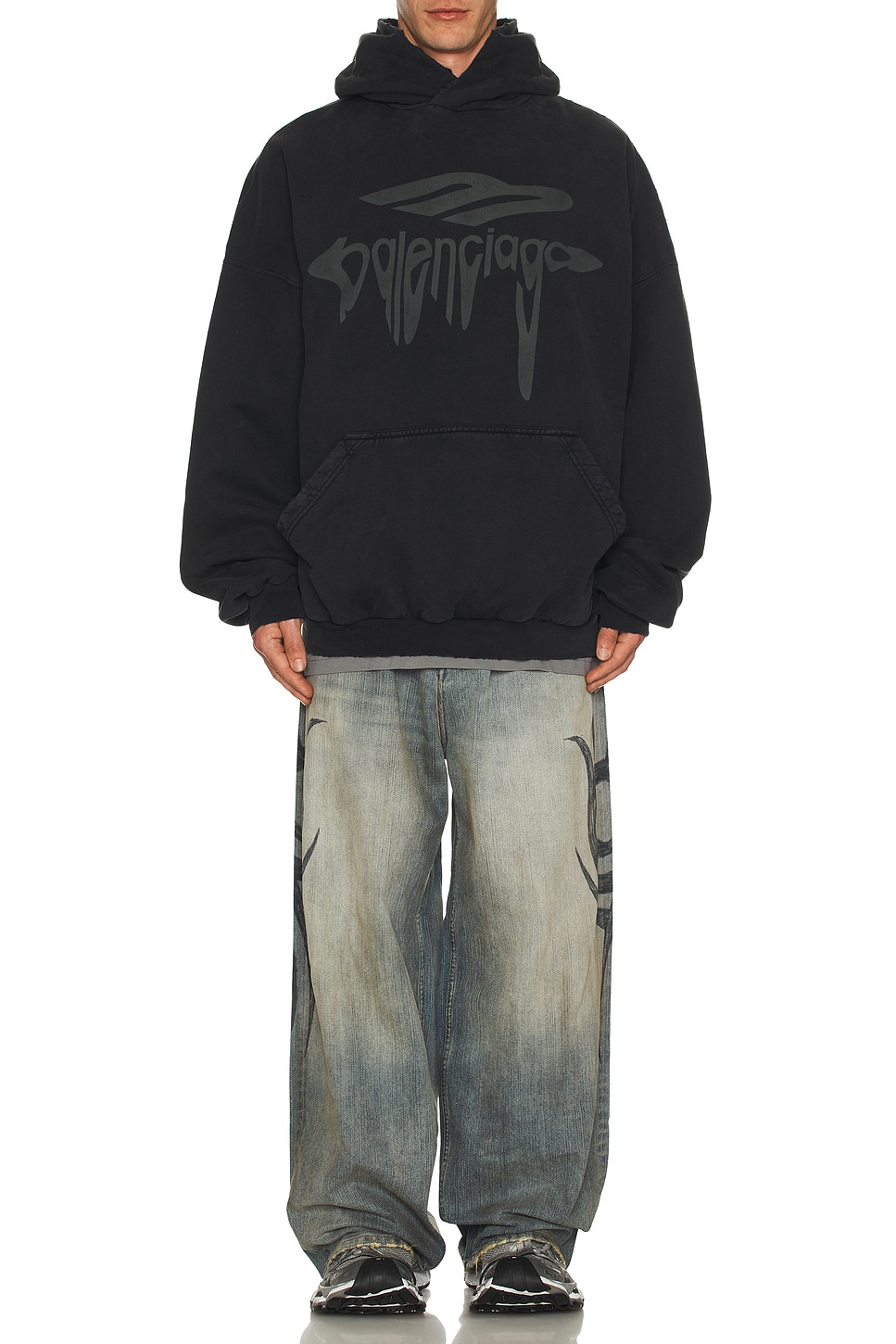 Image 1 of Balenciaga Large Fit Hoodie in Faded Wash Black & Anthracite