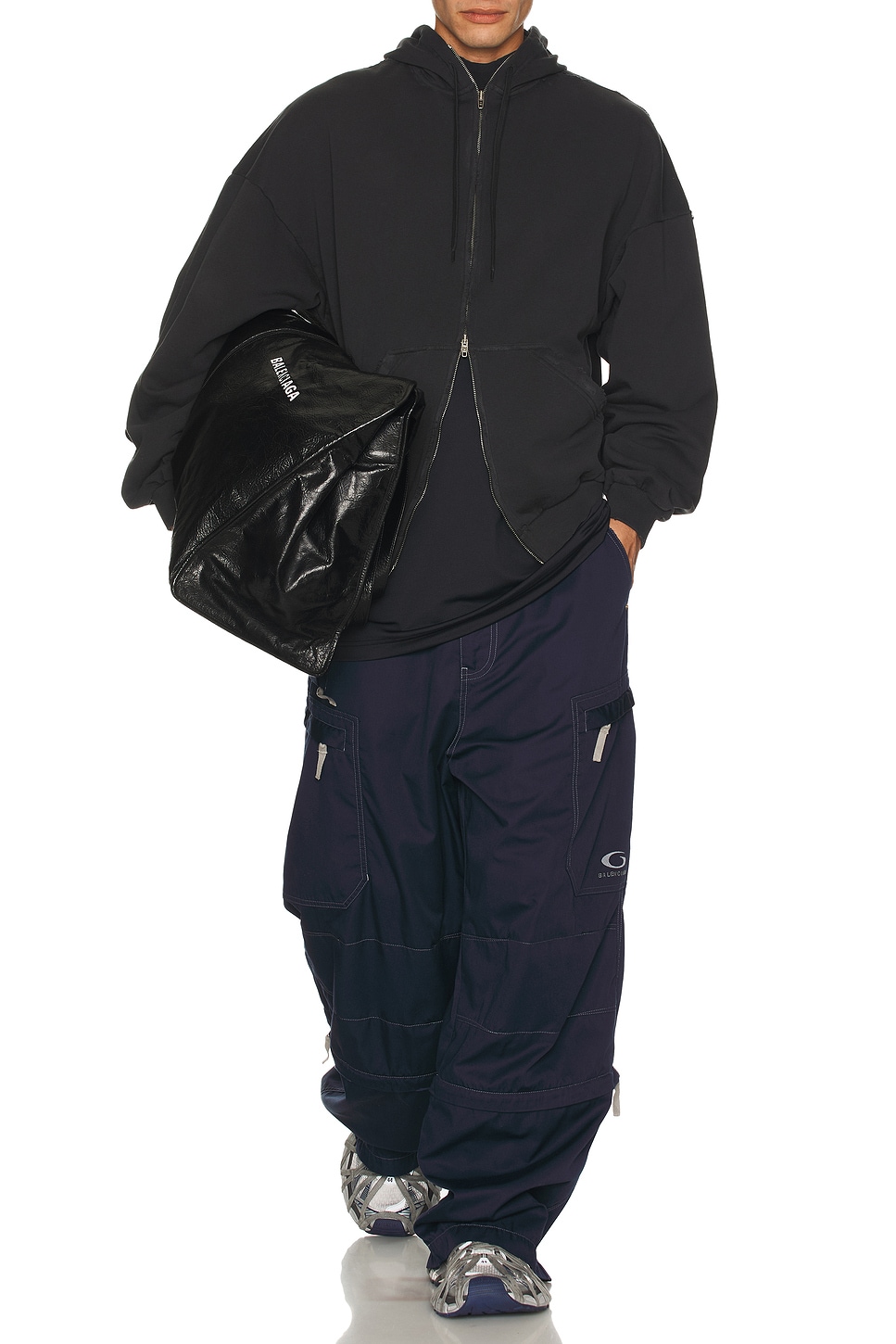 Image 1 of Balenciaga Large Zip-Up Hoodie in Faded Washed Black & Red
