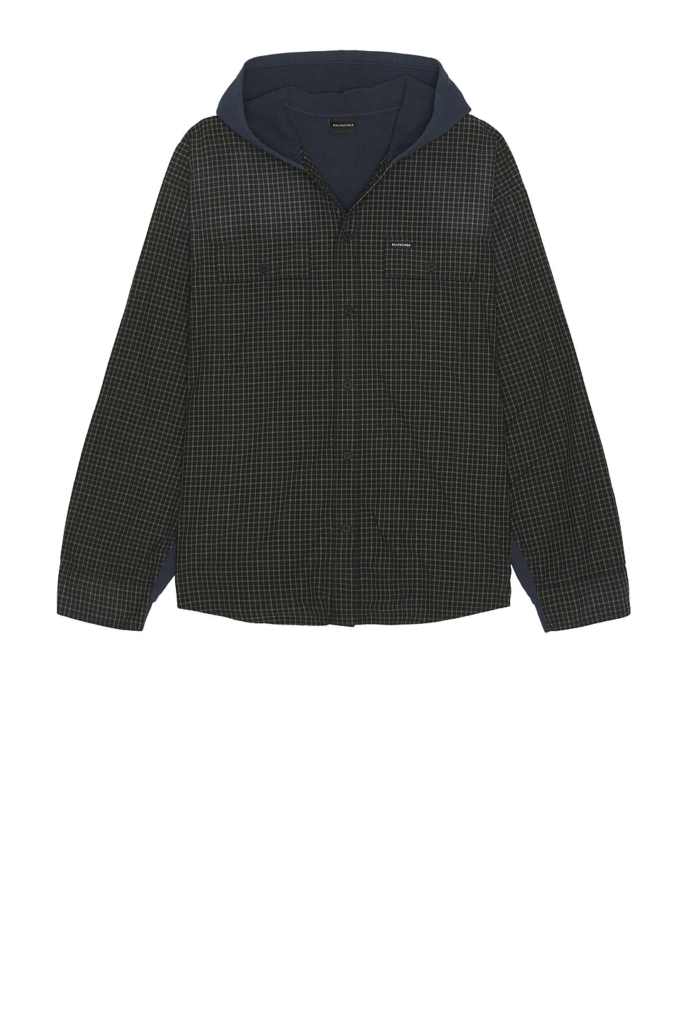 Image 1 of Balenciaga Cut Up Hooded Shirt in Black & Beige