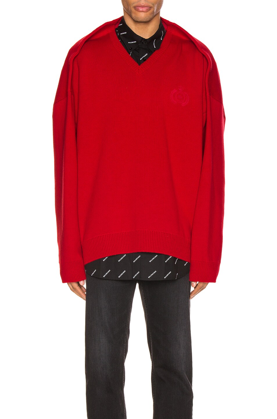 Image 1 of Balenciaga Long Sleeve V Neck Sweater in Red