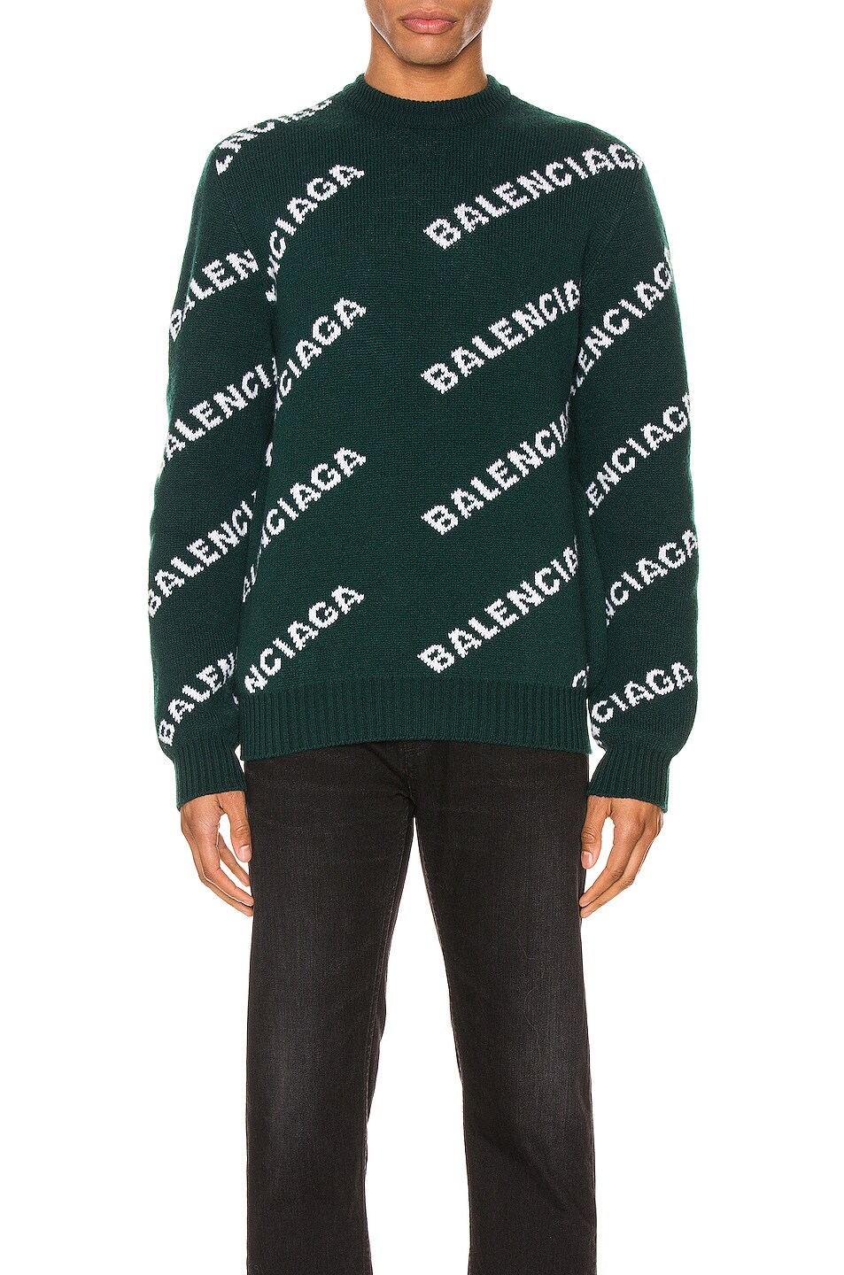 Image 1 of Balenciaga Long Sleeve Crewneck in Forest Green & White