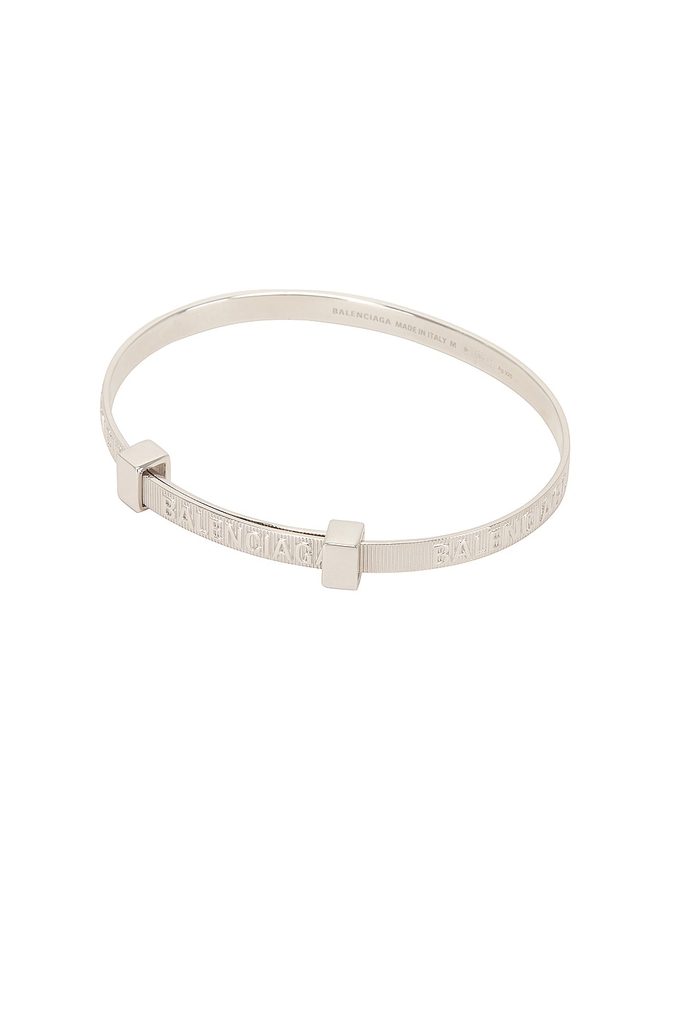Image 1 of Balenciaga Logo Hoop Bracelet in Shiny Silver