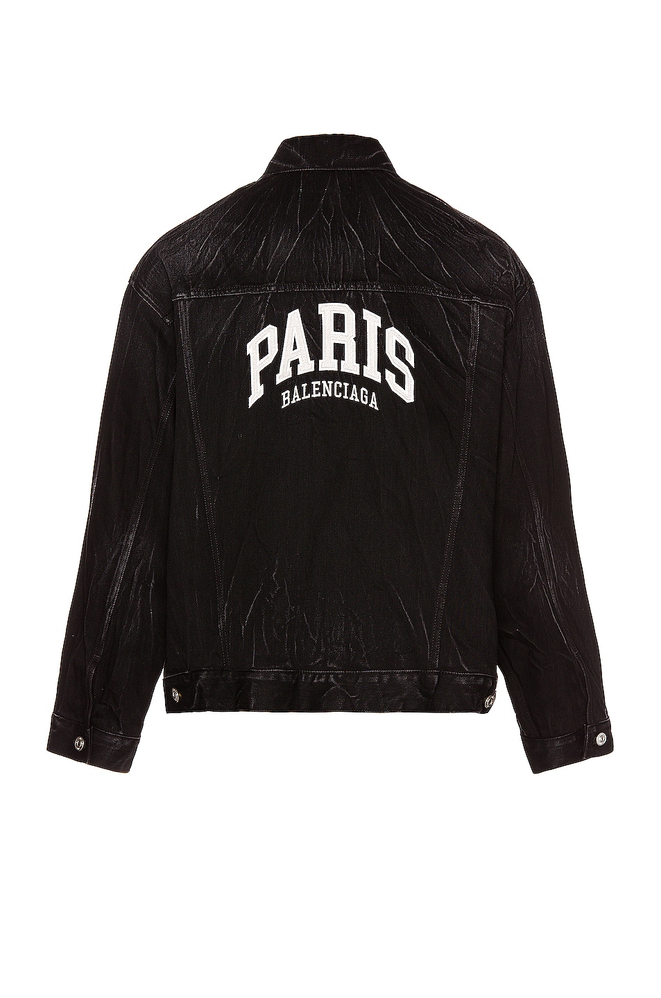 Image 1 of Balenciaga Large Fit Paris Denim Jacker in Washed Black & White