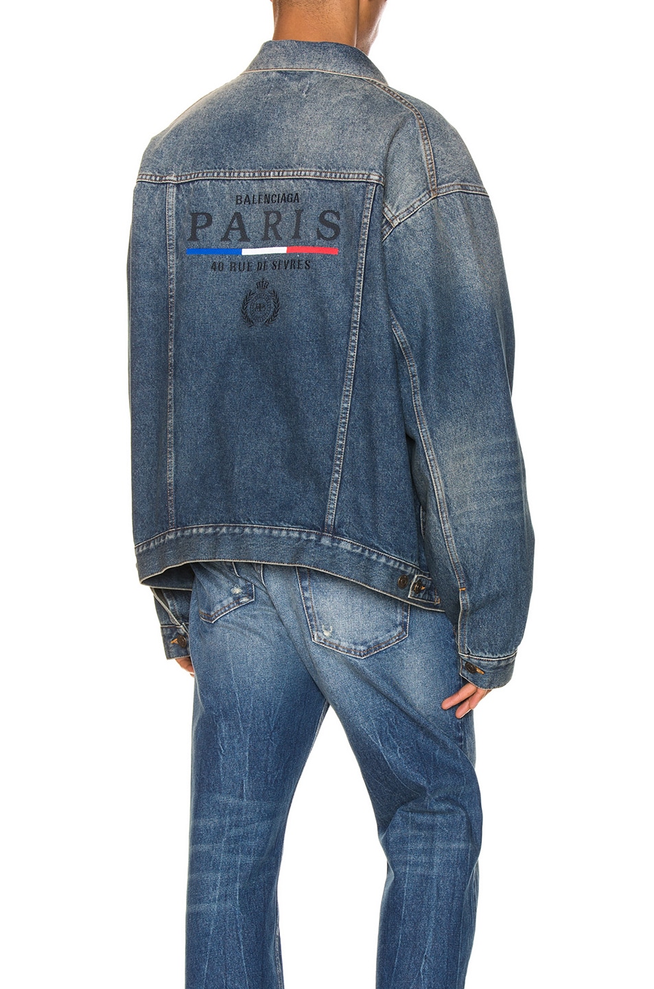 Image 1 of Balenciaga Paris Flag Denim Jacket in Dirty Vintage Blue