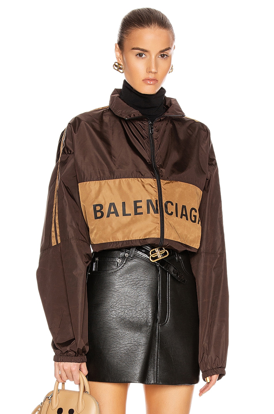 Image 1 of Balenciaga Zip-Up Logo Jacket in Dark Brown