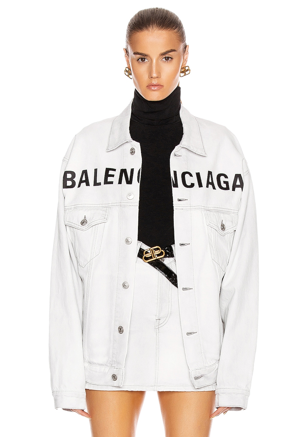 Image 1 of Balenciaga Front Logo Denim Jacket in Cement Grey