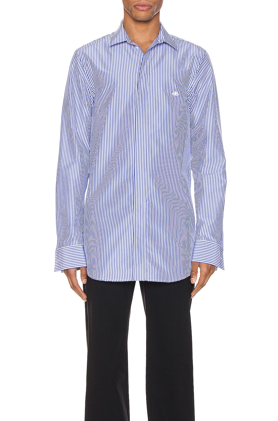 Image 1 of Balenciaga Stripe Poplin Long Sleeve Shirt in Blue & White