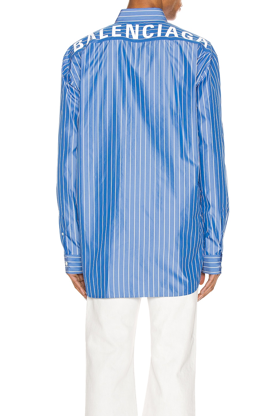 Image 1 of Balenciaga Long Sleeve Logo Shirt in Blue & White