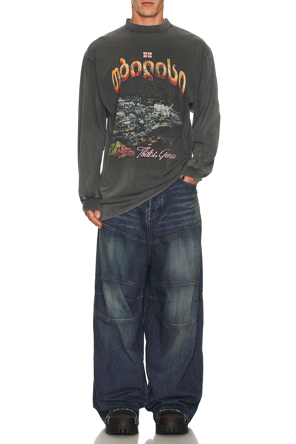 Image 1 of Balenciaga Long Sleeve Large T-Shirt in Super Faded Washed Black