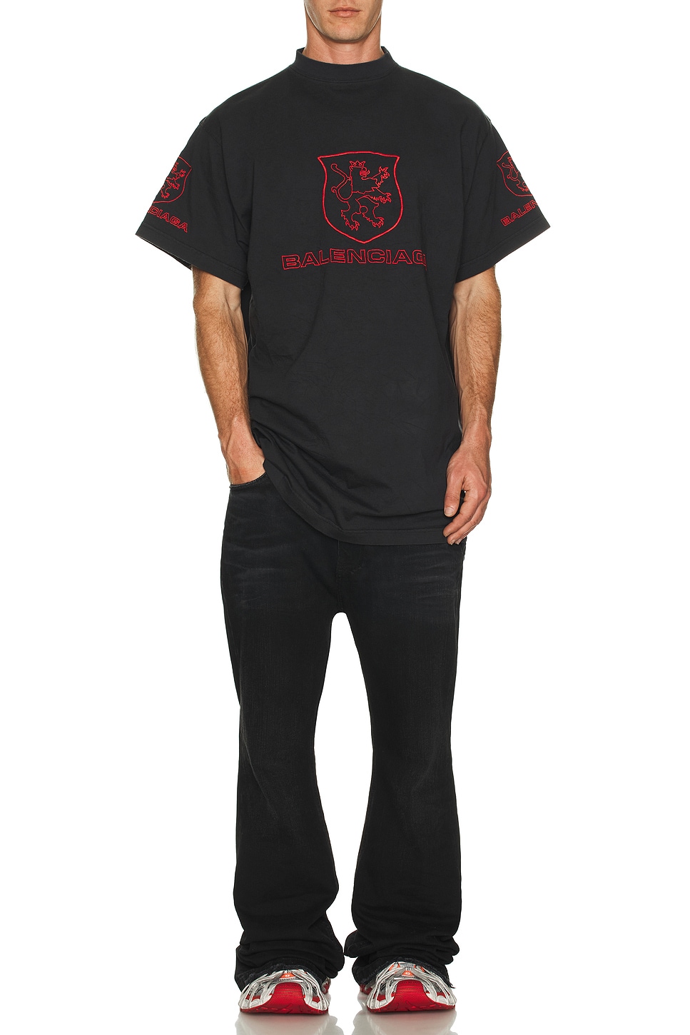 Image 1 of Balenciaga Oversized T-Shirt in Washed Black & Red