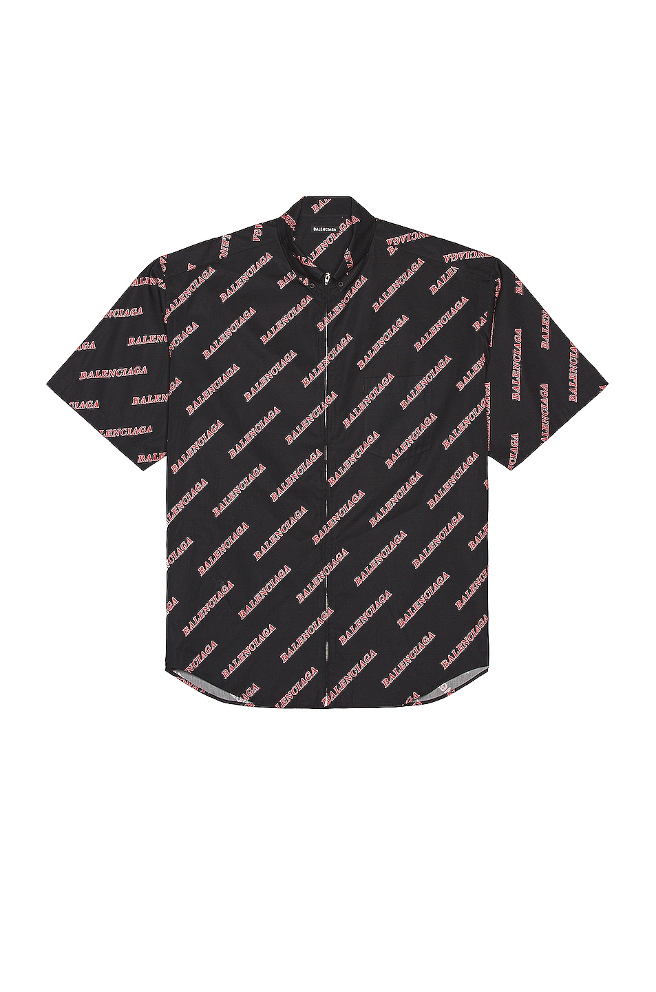 Image 1 of Balenciaga Zip Short Sleeve Shirt in Black & Red