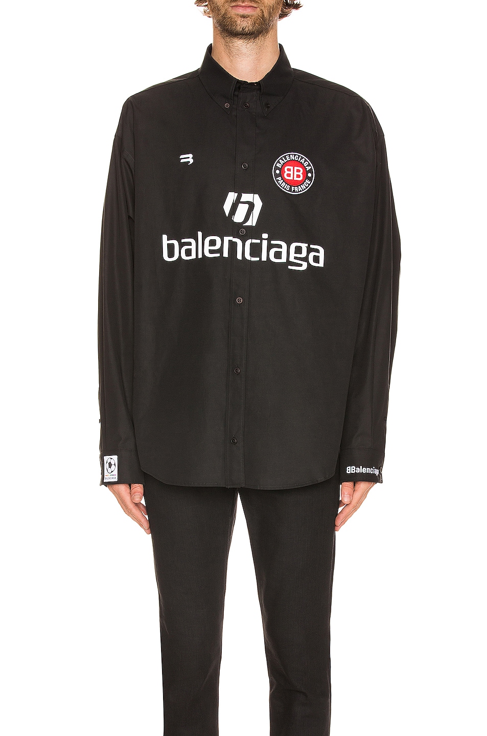 Balenciaga Long Sleeve Soccer Shirt in Black | FWRD