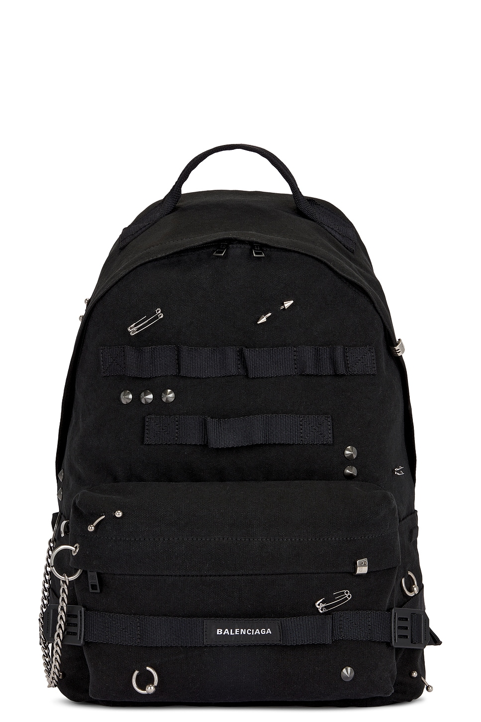 Balenciaga Military Medium Backpack With Safety Pin Embellishments In Black
