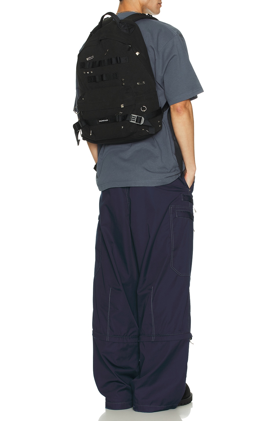 Balenciaga Military Medium Backpack With Safety Pin Embellishments In Black